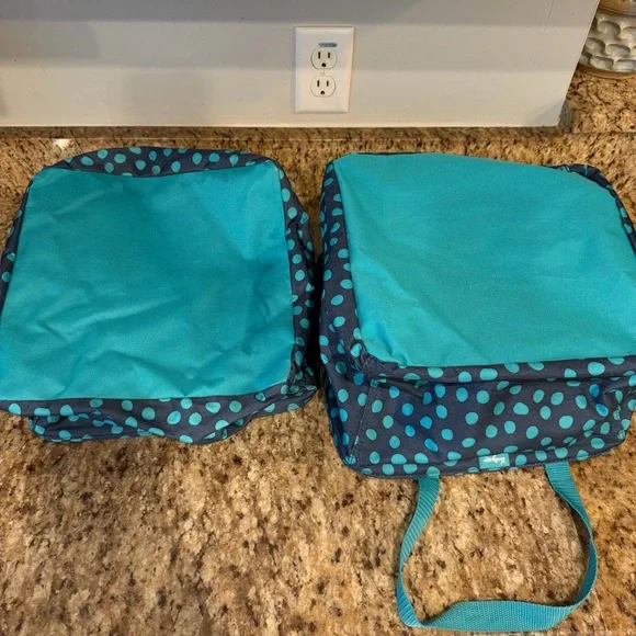 Lot of 2 Thirty One 31 Square Utility Tote Bags Teal Blue Polka Dot Storage - Picture 8 of 8